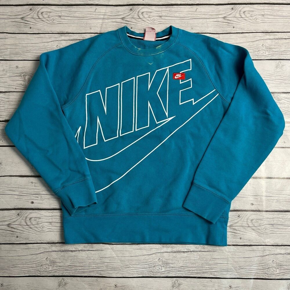 NIKE SWOOSH Spell Out Big Print Streetwear Blue Sweatshirt/CREWNECK